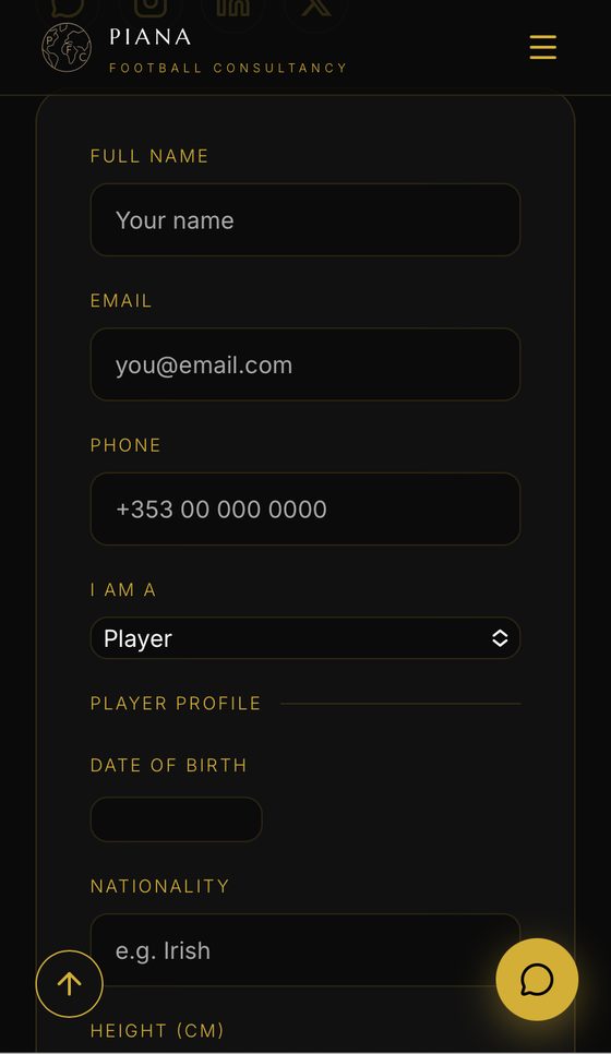 Player application form on a phone