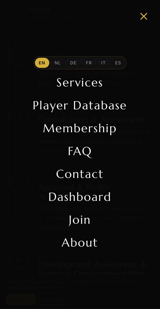 Mobile menu with six languages