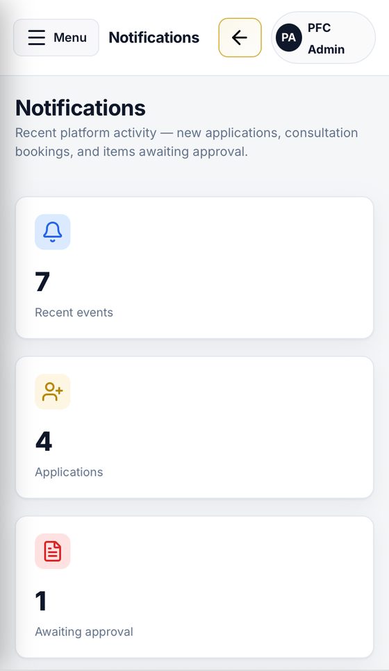 Admin notifications on mobile